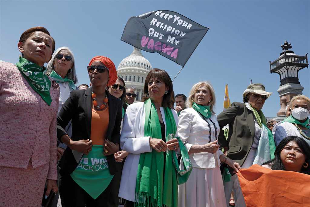 A picture from July 2022 when California Rep. Jackie Speier and other female lawmakers gathered outside the Capitol to protest the end of Roe.