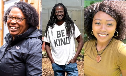 A triptych showing headshots of Shanelle Donaldson West, Jonathón Savage, and Vetiveah Harrison