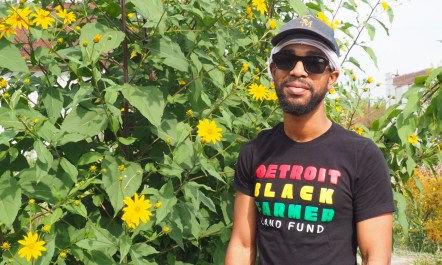 Jøn Kent poses for a photo at Sanctuary Farms in Detroit