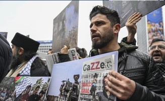 In Ankara, Turkey, people carry pictures of the journalists killed in Israeli attacks on Gaza. The commemoration was organized by Ankara Palestine Solidarity Platform, for Working Journalists’ Day on Jan. 10, 2024.