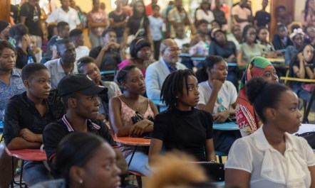 Crowd of Haitian women attending a lecture