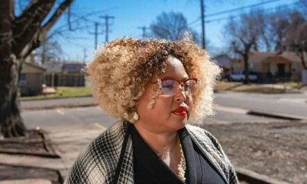 Marquita Bradshaw stands outside the former Norris Elementary School cafeteria where her mother first brought the issue of the Defense Depot in South Memphis.