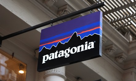 A Patagonia store signage is seen on Greene Street on September 14, 2022 in New York City